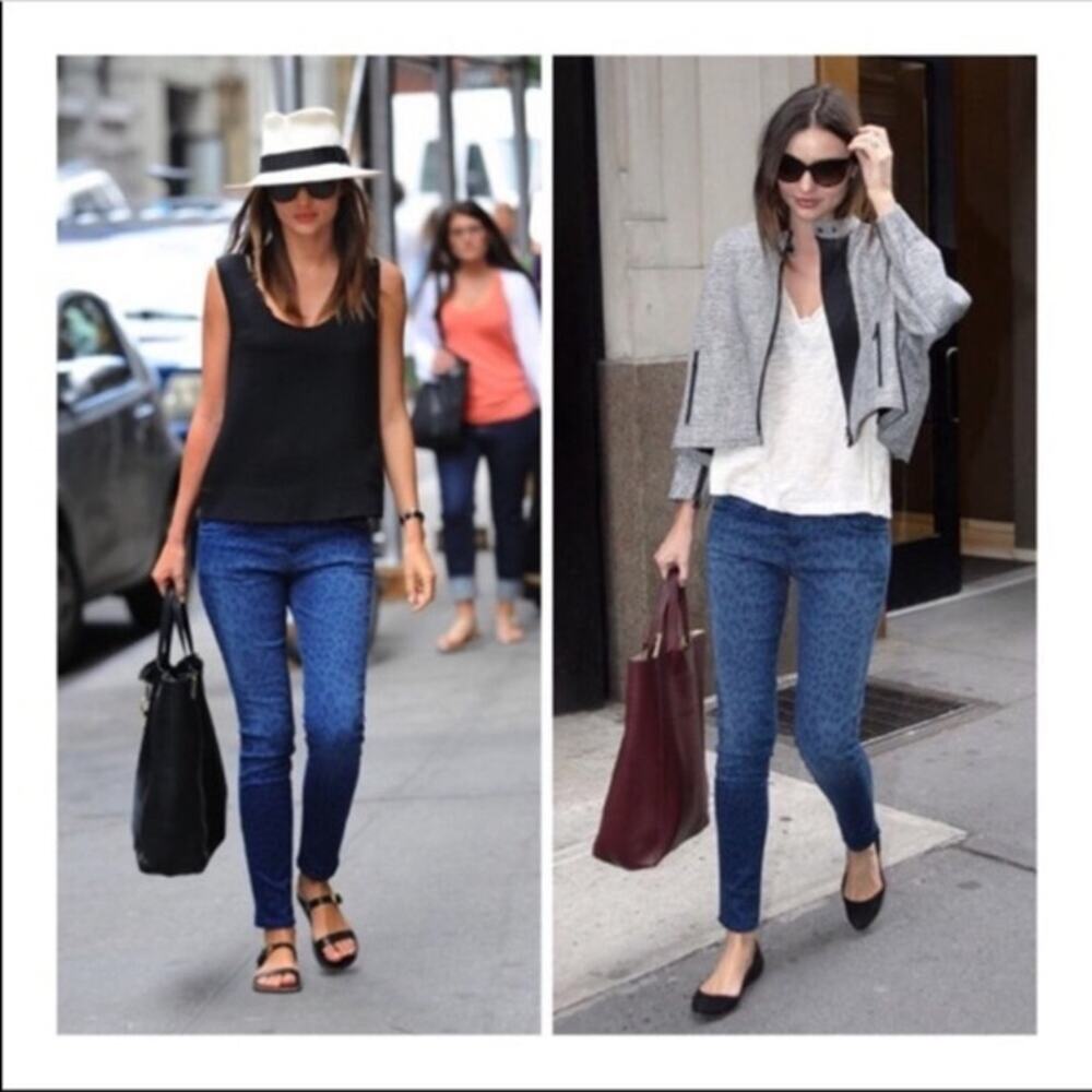 Current/Elliott The Rolled Skinny Indigo Leopard Jeans Low Rise Ankle Denim 26